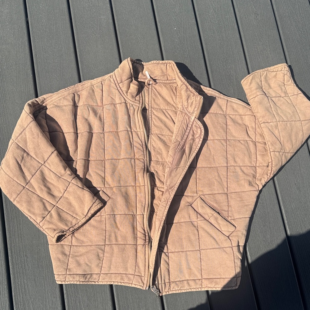 Free People Quilted Bomber Jacket in Dusty Rose